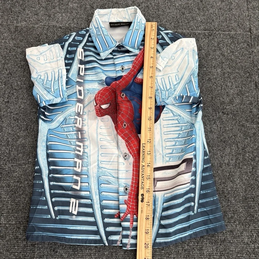 Vintage Y2K Marvel Spiderman 2 Movie Promo Sz 5-6 All Over Print Button Up Shirt